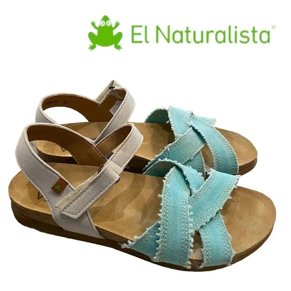 EL NATURALISTA Women's Zumaia Organic Suede Turquesa Sandals NEW 36